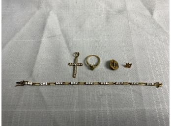 5 Piece 10k Jewelry Lot Including CZ Tennis Bracelet And Cross 14.7 Grams