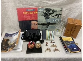Mixed Lot Of Books, Records, Lead Soldiers, Bushnell Binoculars And More
