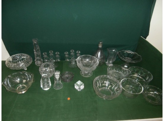 Clear Glass And Crystal Including Floral Bowl With Sterling Silver Banded Base, Orrefors Crystal Vase, Etc.