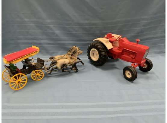 Cast Iron Toys Including A Tractor And A Horse And Buggy