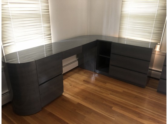 Contemporary Large Office Suite With Desk, Tall Cabinet, Cabinet With Bookcase Top