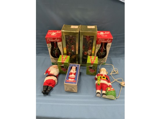 Vintage Christmas Lot Including Plastic Santas And Items New In Box