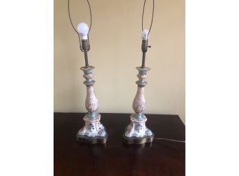 Pair Of Porcelain Hand Painted Lamps