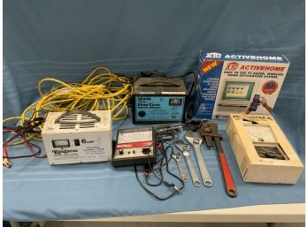 Assorted Tools, Battery Chargers And Meters