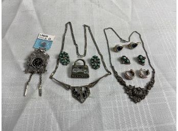 Sterling Silver Jewelry Lot Including Marcasite And Turquoise