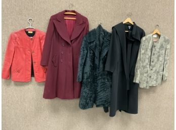 5 Ladies Jackets Including Leather, Wool And Fur