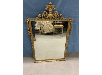 Vintage Gold Mirror With Carved Crest Detail