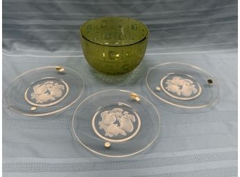 3 Val St Lambert Fruit Plates And A Badash Crystal Bowl