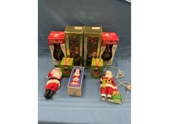 Vintage Christmas Lot Including Plastic Santas And Items New In Box