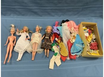 Vintage Late 50s To Mid 60s Barbie And Others With Clothing And Accessories