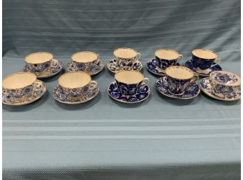 10 Sets Of Lomonosov USSR Made Imperial Porcelain Blue And White Tea Cups And Saucers