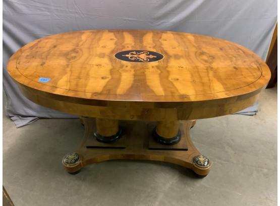 Large Oval Double Pedestal Center Table With Inlaid Top