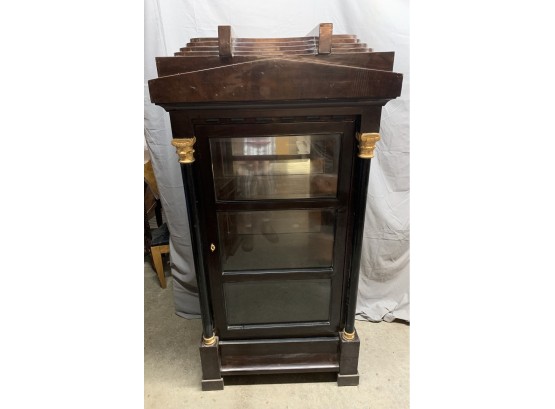 Mahogany Curio With Gold And Black Accents