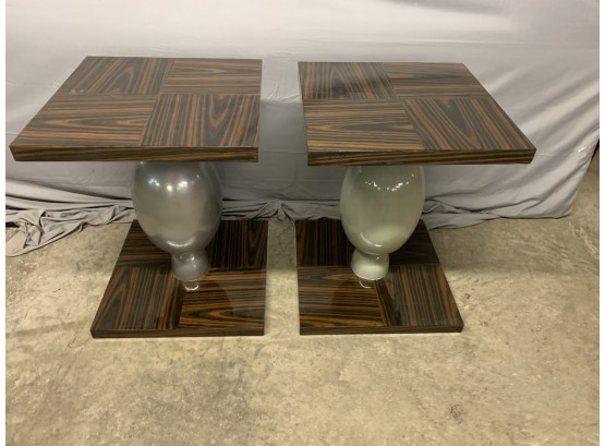 Pair Of End Table With Silver And Grey Bases