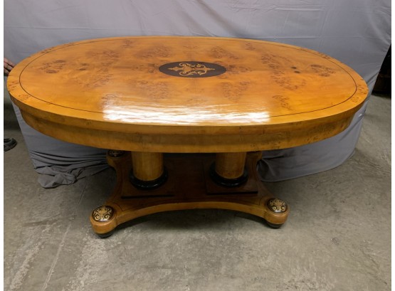 Oval Double Columned Based Center Table With Inlaid Details