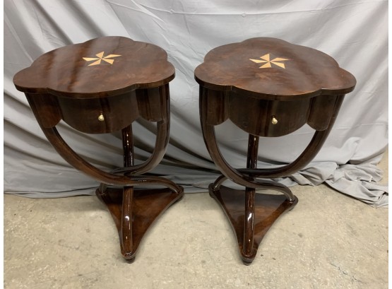 Pair Of 1 Drawer Stand With A Retro Twisted Leg And Inlaid Top