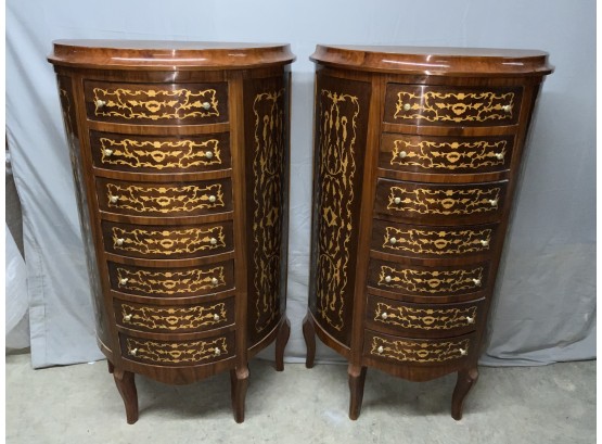 Pair Of Inlaid 7 Drawer Half Round Lingerie Chests