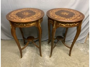 Pair Of Round Inlaid Stands