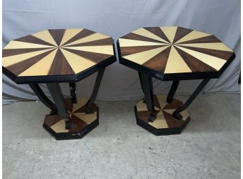 Pair Of Inlaid Side Tables With An Art Deco Style