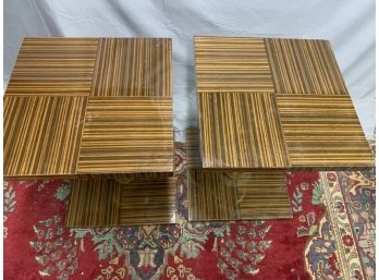 Pair Of Zebra Wood Gold Bulbous Base Side Table
