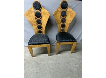 Pair Of Burled Fan Back Accent Side Chairs