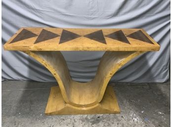 Burled Geometric Designed Inlaid Hall Table