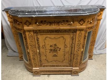 Oversized Marble Top Buffet With Great Inlay And Curio Sides