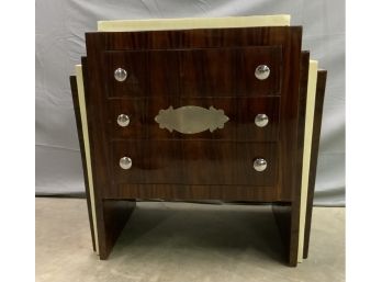 Art Deco 3 Drawer Night Stand Or Side Table With White Paint Details