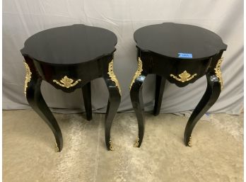 Pair Of Black French Side Tables With Gold Accents