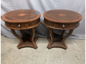 Pair Of Inlaid 1 Drawer Side Tables