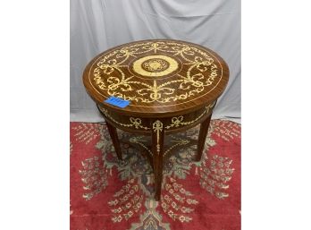 Round Two Tier Side Table With Hand Painted Details