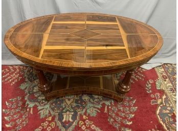 Oval Burled And Inlaid Coffee Table