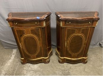 Pair Of Inlaid Console Cabinets With 1 Drawer And 1 Door