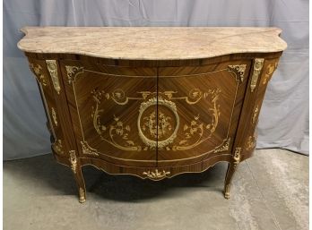 Marble Top Server With Curio Sides And Inlaid Front