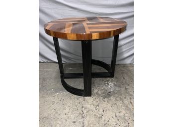 Round Geometric Pattern Retro Style Table With Black Base