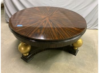 49 Inch Round Zebra Wood Coffee Table With Gold Accents
