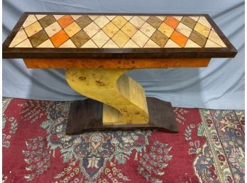 Inlaid Burled Wood Hall Table With Multiple Colored Stains