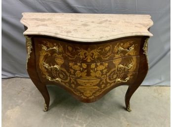 Inlaid Marble Top 3 Drawer Bombay Style Chest As Is