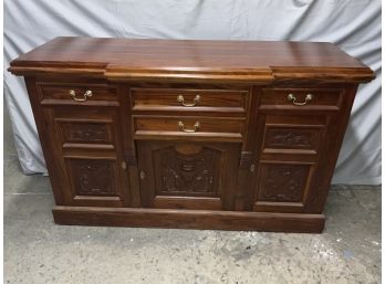 Carved Mahogany Server With Drawers And Doors For Storage