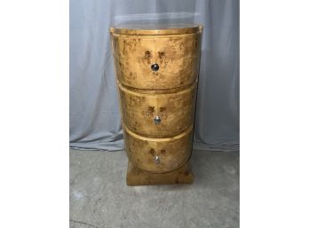 Art Deco Style Burled 3 Drawer Side Table