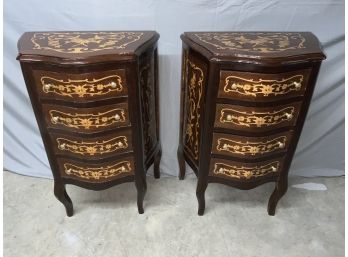Pair Of Inlaid 4 Drawer Side Table With Great Inlay Details