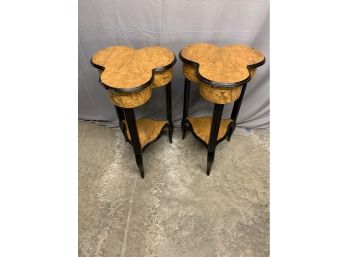 Pair Of Burled Cover Style Side Tables With Black Accents