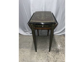 Hepplewhite Style Drop Leaf Table With Hand Paint Decorations 2 Drawer