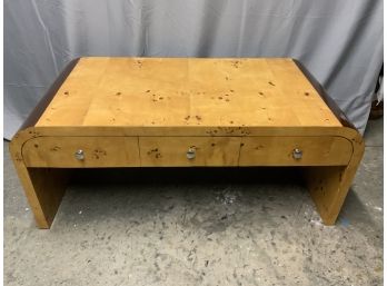 Burled Art Deco Style Coffee Table With Drawers On Both Sides