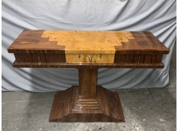 Burled Inlaid 1 Drawer Art Deco Style Hall Table