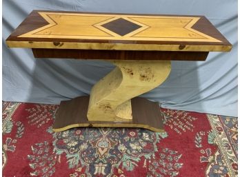 Burled Inlaid Hall Table With S Shaped Base