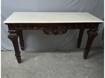 Marble Top Hall Table With Very Ornate Carved Base