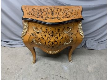 Burled Hand Painted 2 Drawer Bombay Chest With Gold Ormolu