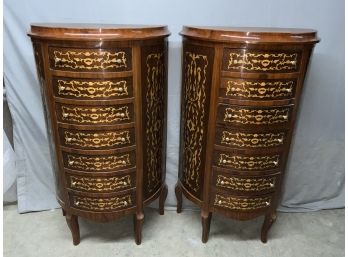 Pair Of Inlaid 7 Drawer Half Round Lingerie Chests