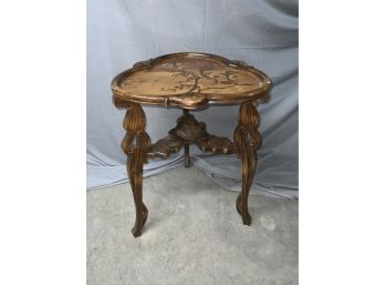 Inlaid Carved Cover Leaf Style Side Table
